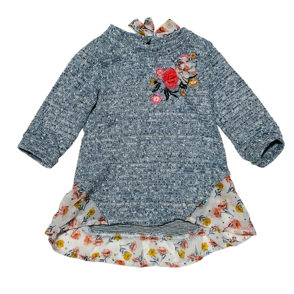 Little Lass Blue and White Knit Top